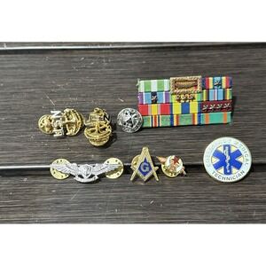 Lot Of 8 Military And Masonic Lapel  Pins Shrines Club Pin, EMT pin